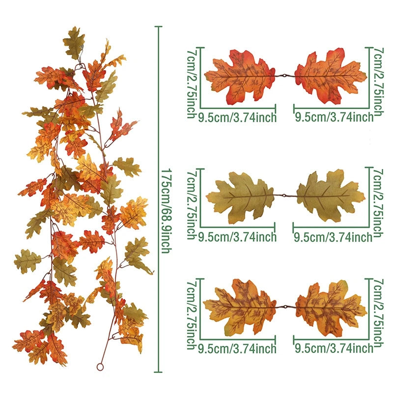 Artificial Maple Leaf Garland Rattan Fake Fallen Leaves Vine  Thanksgiving Halloween Wedding Festival Atmosphere Autumn Decor