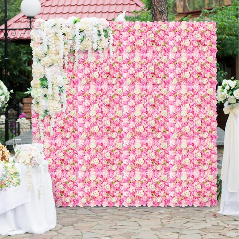 Silk Rose Flowers Wall Panel 3D Artificial Flower Background Wall Suitable Outdoor Home Decoration Wedding Party Bridal Shower