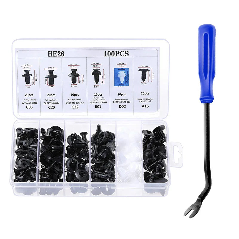 New Car Disassembly Tool With Auto Fastener Clips Mixed Kit Car Body Push Retainer Pin Rivet Bumper Door Trim Panel Fastener Kit