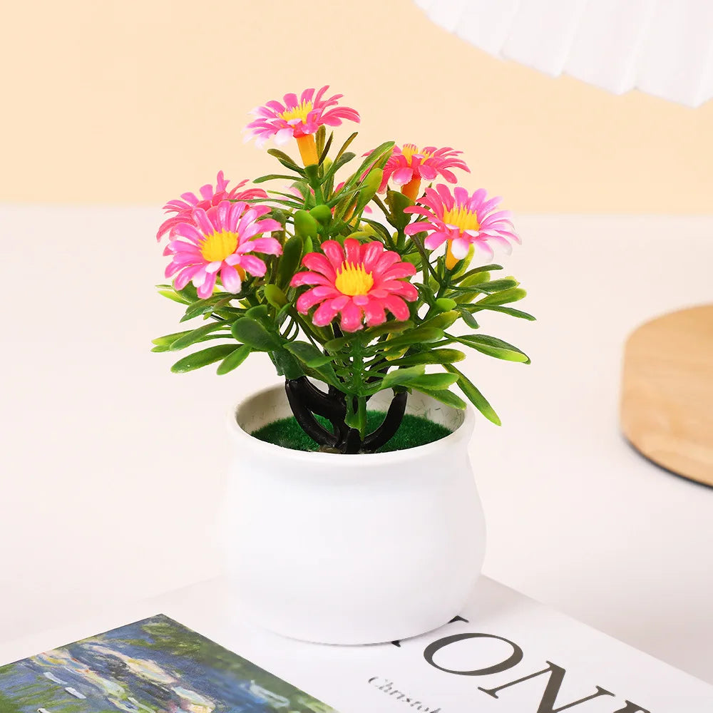 Office Decor Home Decor Tree in Pot Small Chrysanthemum Artificial Flowers Plastic Fake Plants Bonsai Artificial Faux Plants