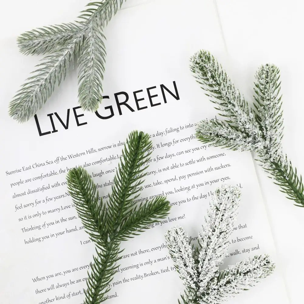 24pcs Christmas Tree Pine Branches Artificial Fake Plants Snow Pines Garland For Christmas Wreath Party Decor Xmas Ornament