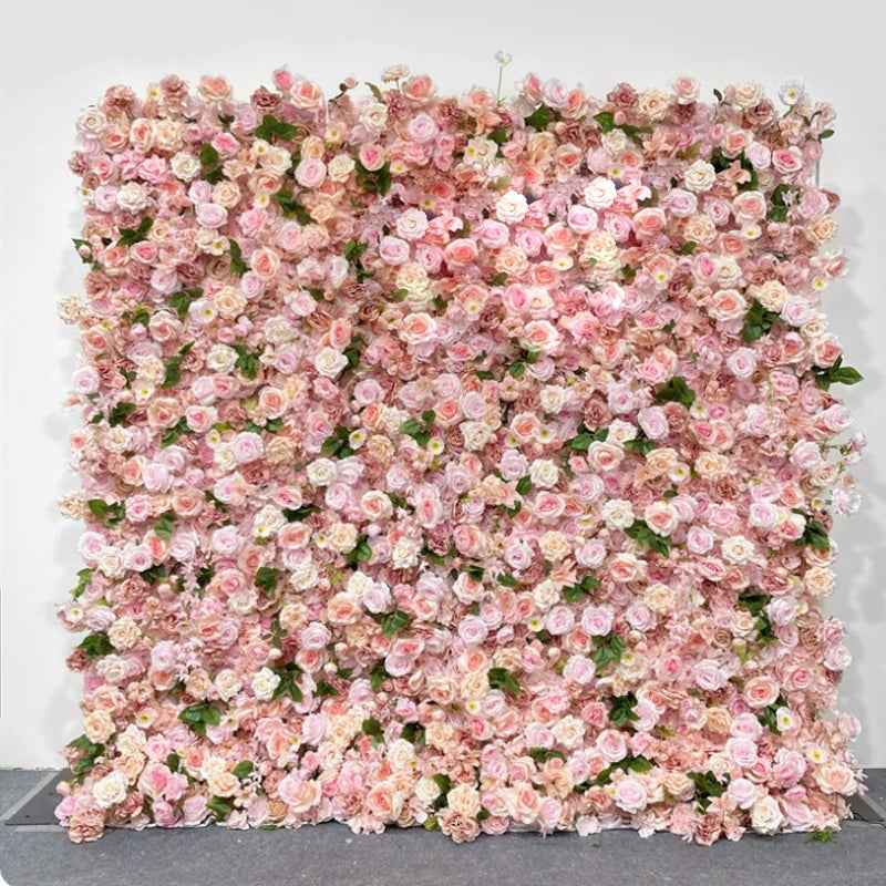 Luxur white Rose Roll Up Cloth 5D Flower Wall Arrangement Wedding Backdrop Decor Hanging Curtain Green Plants Wall Party Props