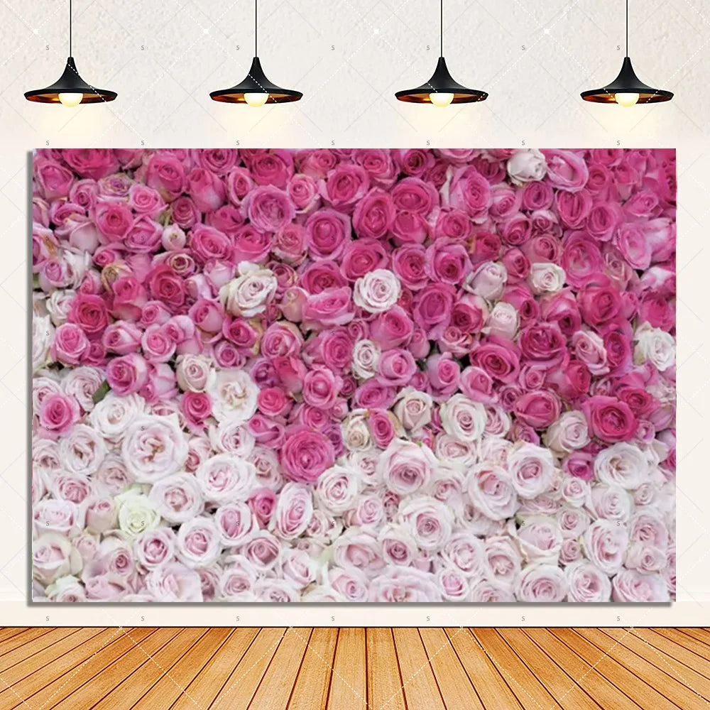 Rose Pink Floral Photography Backdrop Supplies Flower Wall Wedding Birthday Party Decorations Bridal Marriage Background Banner