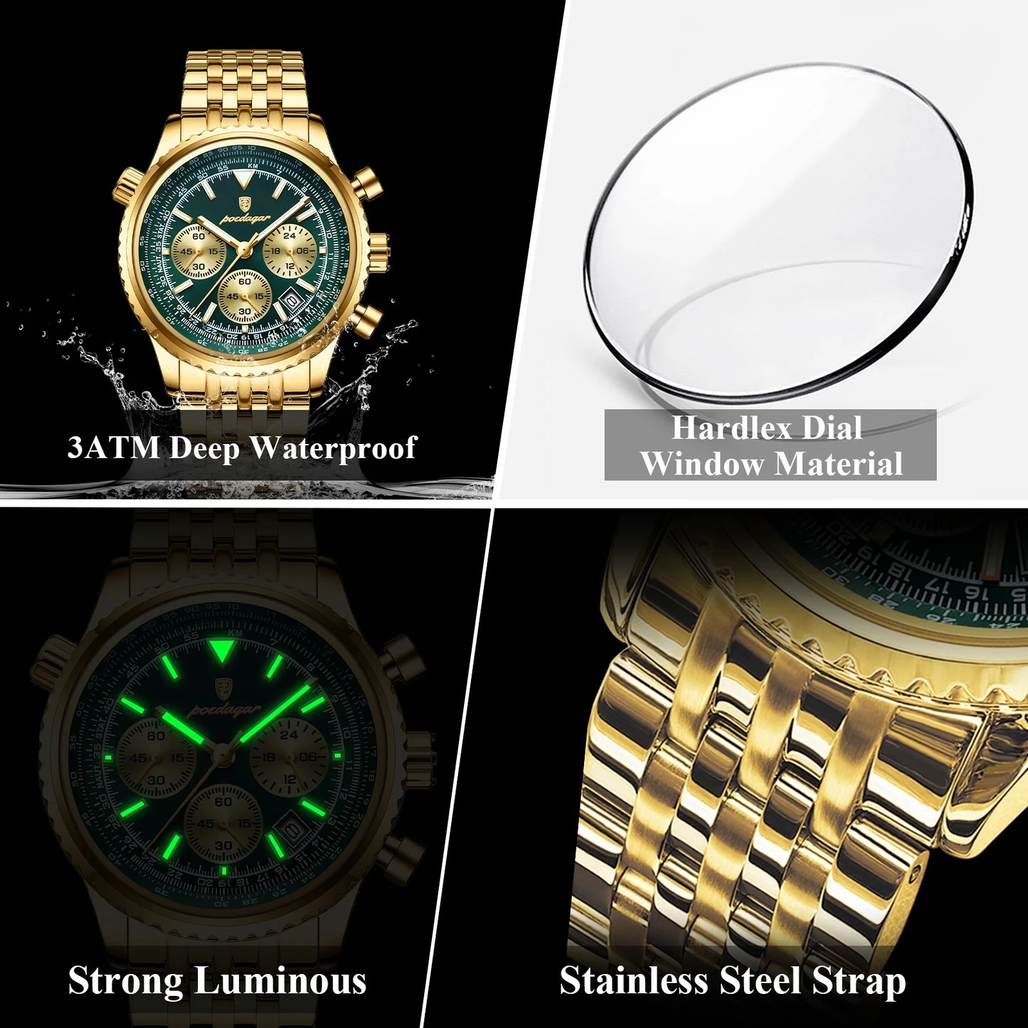 POEDAGAR Top Luxury Male Wristwatch Chronograph Date Waterproof Luminous Men's Watches Stainless Steel Classic Quartz Man Watch