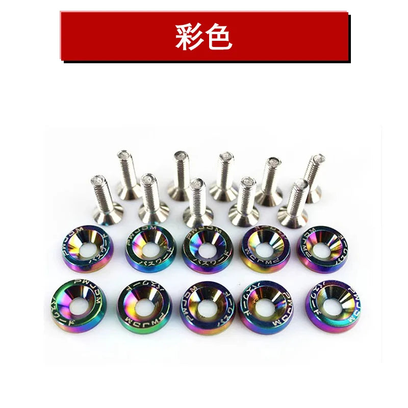 10PCS M6 JDM Car Modified Hex Fasteners Fender Washer Bumper Engine Concave Screws Fender Washer License Plate Bolts Car styling