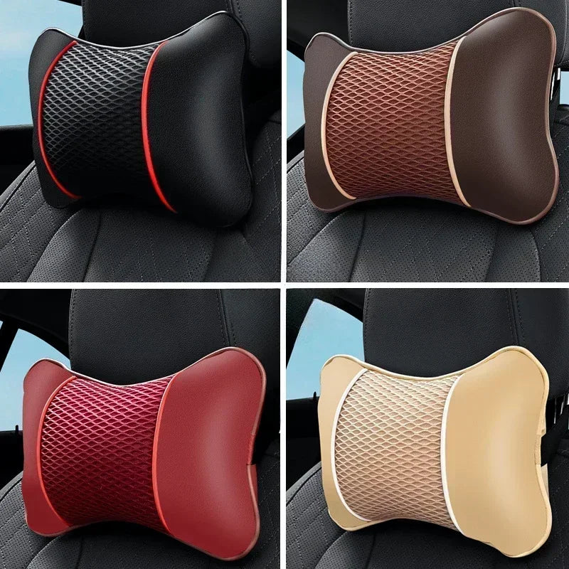 Leather Knitted Car Pillows Headrest Neck Rest Cushion Head Support Seat Accessories Auto Black Safety Pillow Universal Decor
