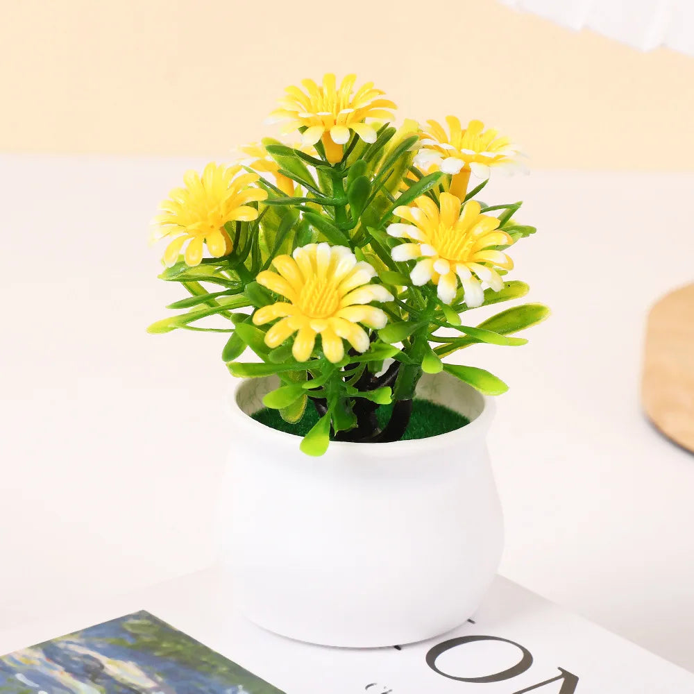 Office Decor Home Decor Tree in Pot Small Chrysanthemum Artificial Flowers Plastic Fake Plants Bonsai Artificial Faux Plants