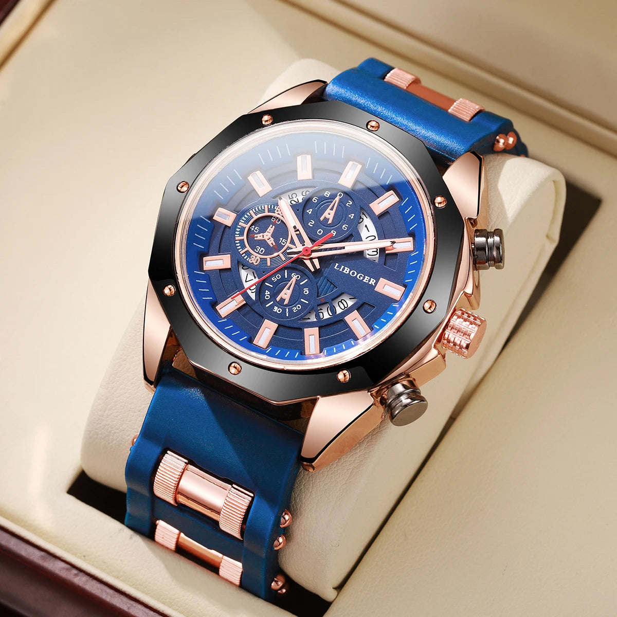 Luxury Large Dial Men's Quartz Watch Casual Silicone Band Sport Wristwatches with Calendar Male Clock（Without Box）