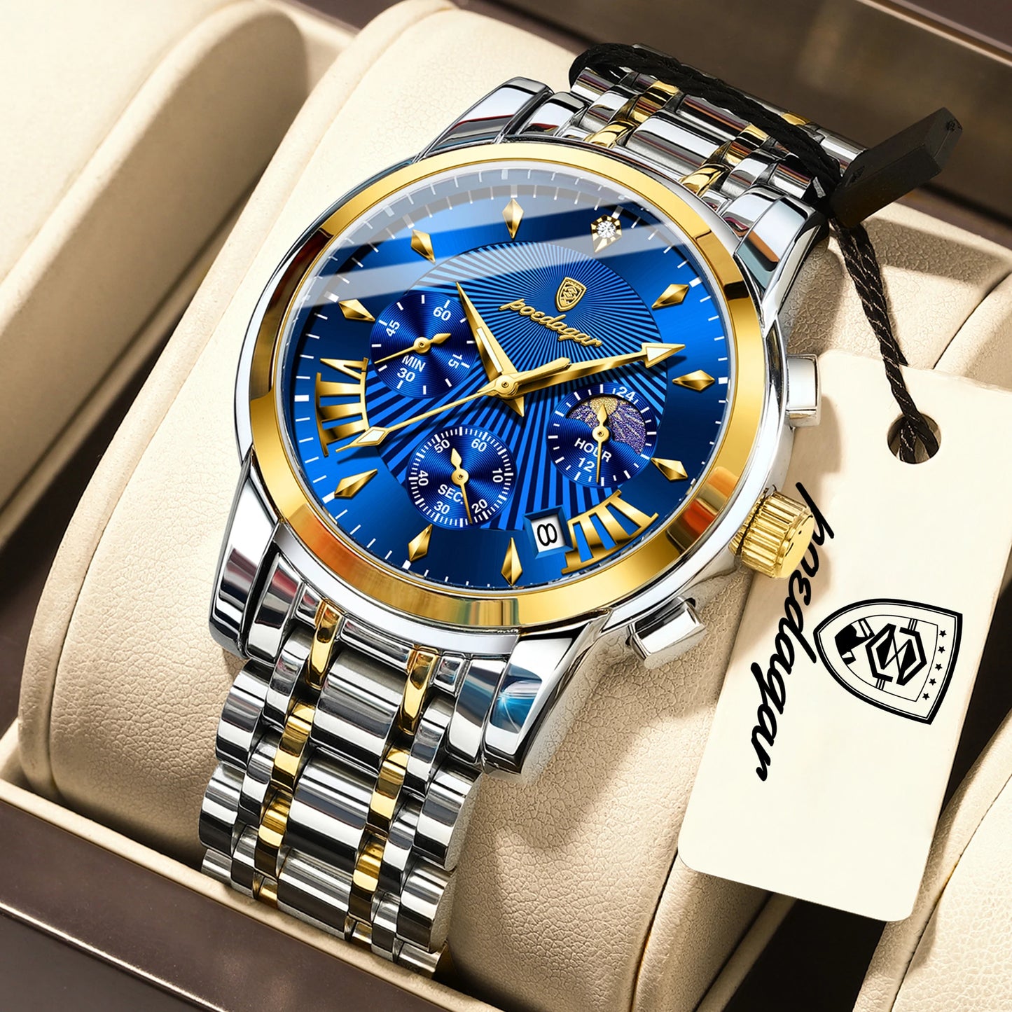 POEDAGAR Top Luxury Men Wristwatch Waterproof Luminous Date Chronograph Male Clock Stainless Steel Business Men's Quartz Watches