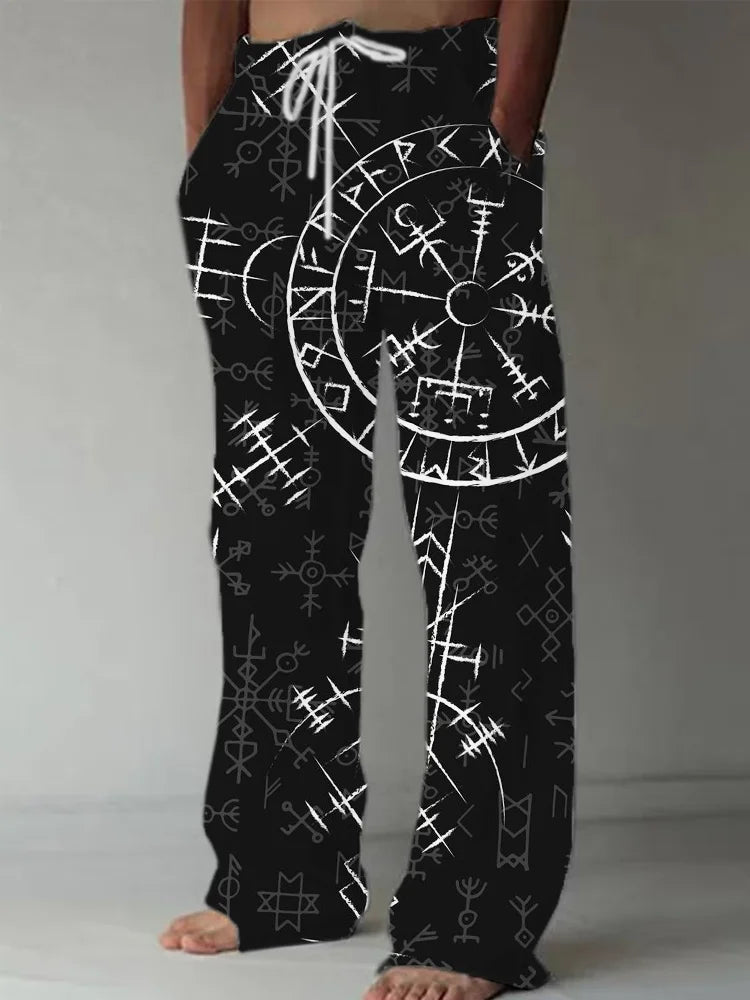 Men's Viking Retro Nordic Tree of Life and Raven 3D Printed Casual Straight-Leg Summer Beach Pants. S-5XL