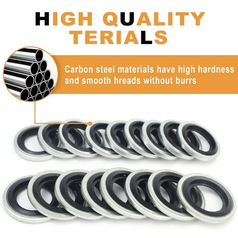 Universal M12/M14 Galvanized Steel Rubber Oil Drain Plug Gasket Engine Sump Sealing Washer Auto Car Part Seal Ring Replacement