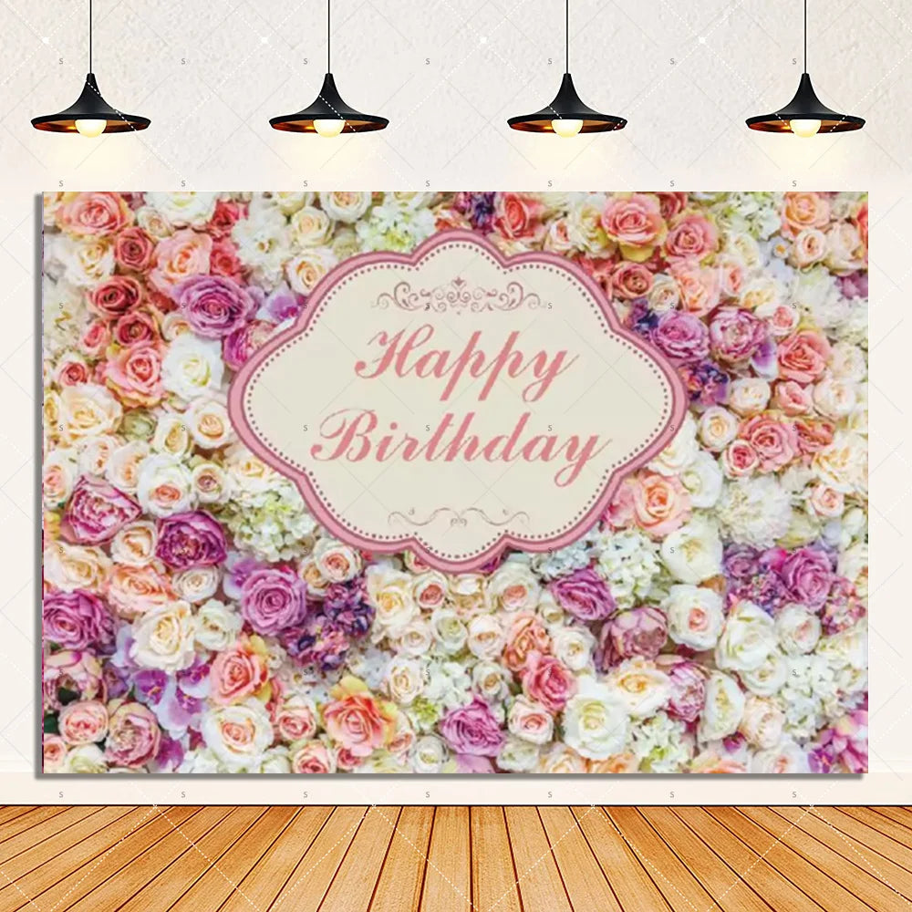 Rose Pink Floral Photography Backdrop Supplies Flower Wall Wedding Birthday Party Decorations Bridal Marriage Background Banner