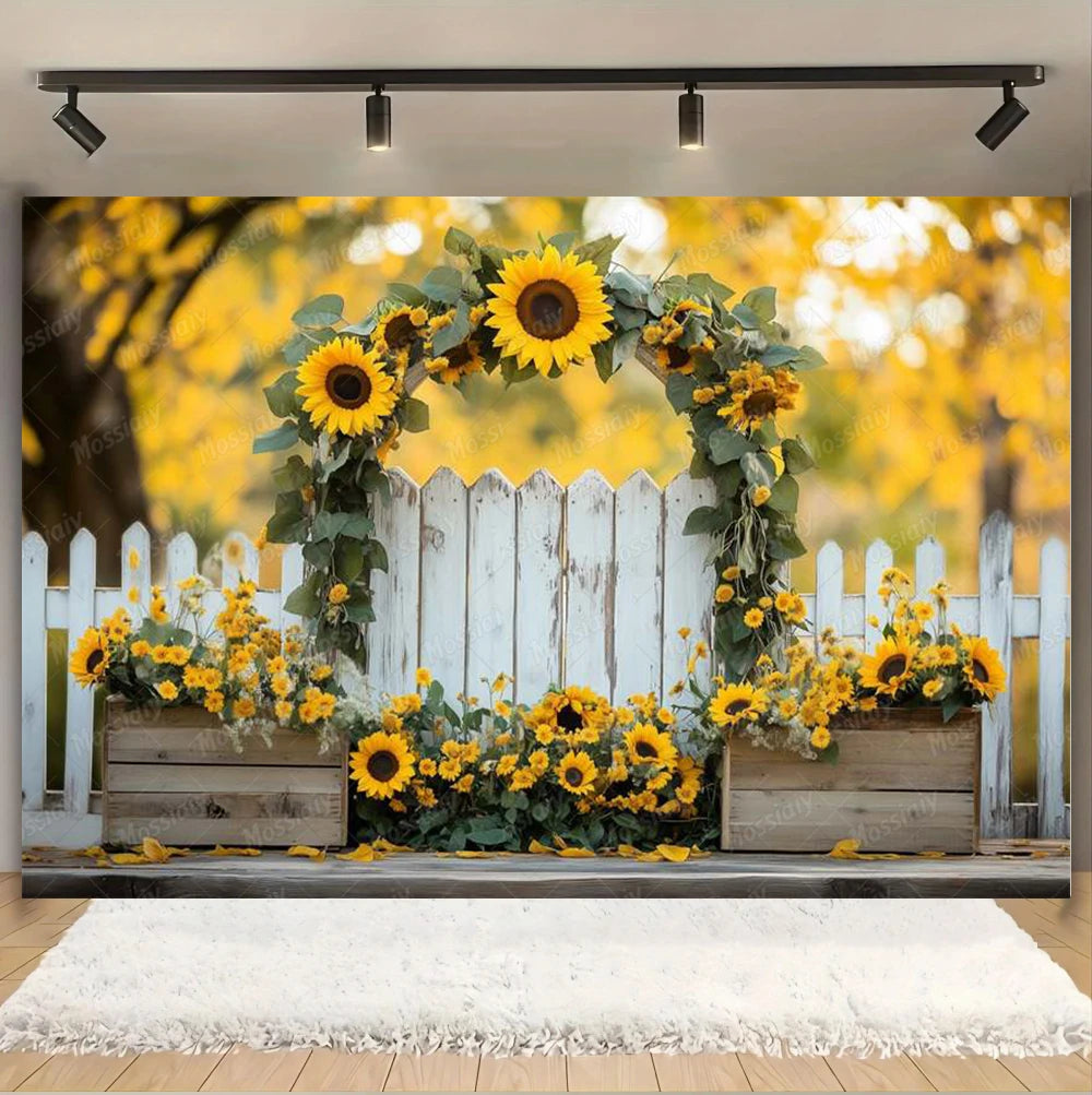 Sunflower Backdrop Photography Yellow Flower Wall Bee Garden Autumn Baby Shower Portrait Wedding Birthday Background Photo Props