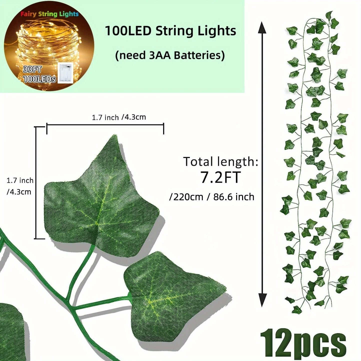 Artificial Ivy With String Lights,LED String Lights, Leaf Artificial Leaves String Lights, Suitable For Wedding, Wall Decoration