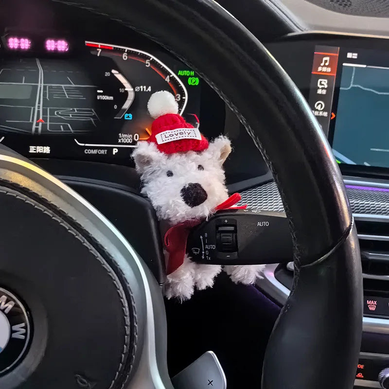 Car Puppy Plush Doll Clutch Decor Car Wiper Turn Signal Switch Decoration Kawaii Dog Car Wiper Doll Car Interior Accessories