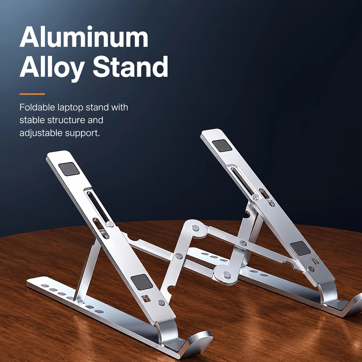 Foldable Aluminum Laptop Stand, 7 Adjustable Angles, Silicone Pads, Carrying Bag, Portable Desk Holder for Most Notebooks