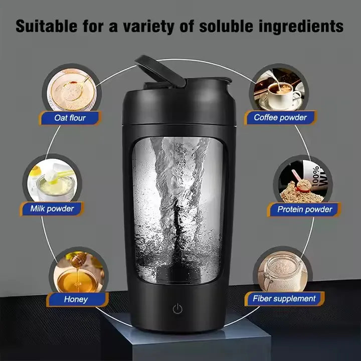 630ml Electric Protein Shaker Cup with Powder Storage Container Mixer Cup Gym Sport Water Bottles with Wire Whisk Ball Drinkware