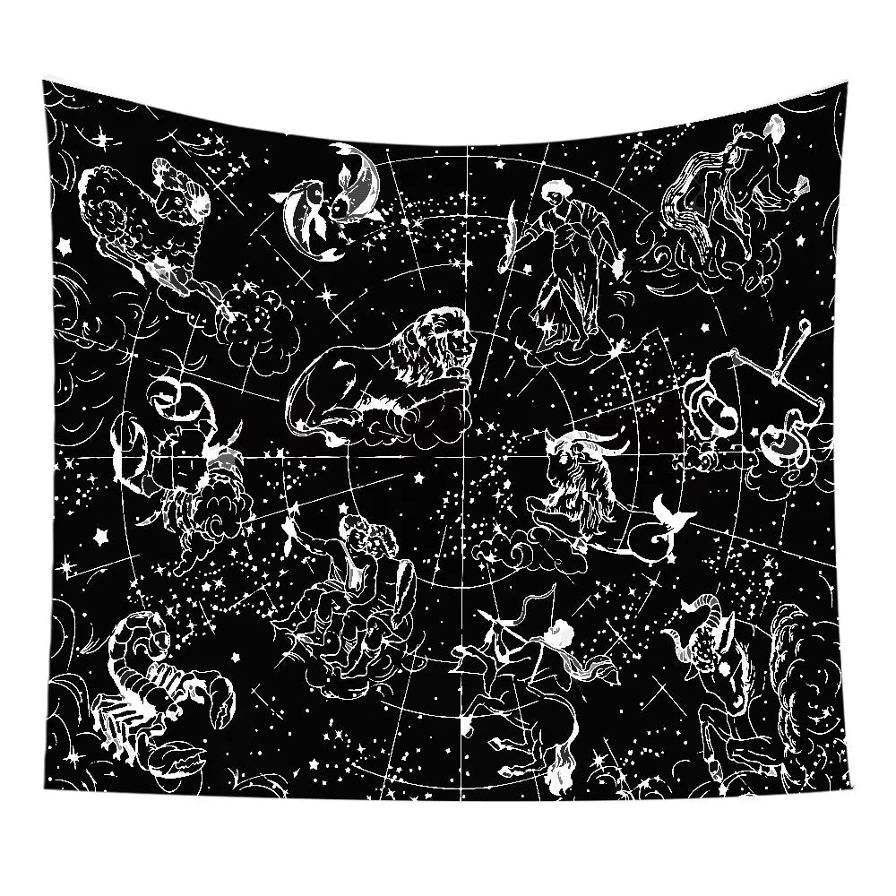 VIKAMA Star and Moon Embroidered Tapestry Constellation Boho Living Room Bedroom Meditation Room Decoration