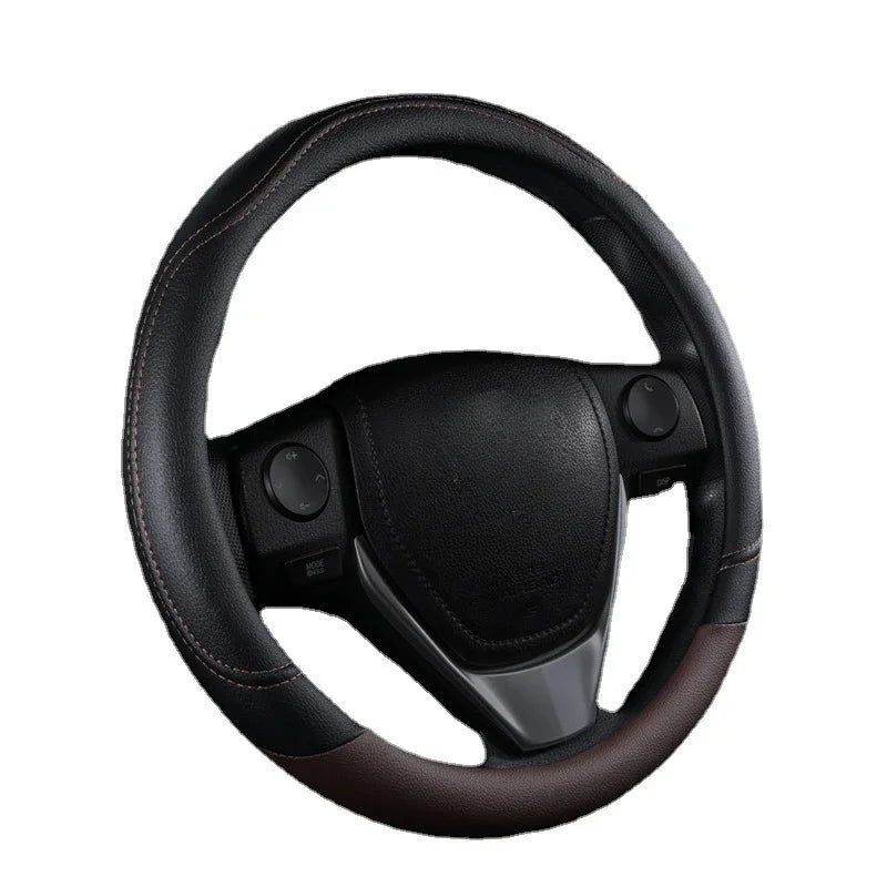 1PC New PU Leather Splicing Leather Anti-slip Wear Four Seasons Universal Steering Wheel Cover Black Pink