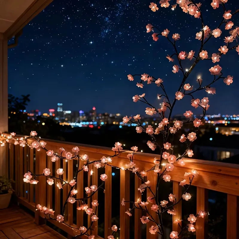 USB 5V 8 Modes Cherry Blossom String Light Artificial Flower Vines Fairy Lights for Bedroom Wedding Party Holiday Decoration