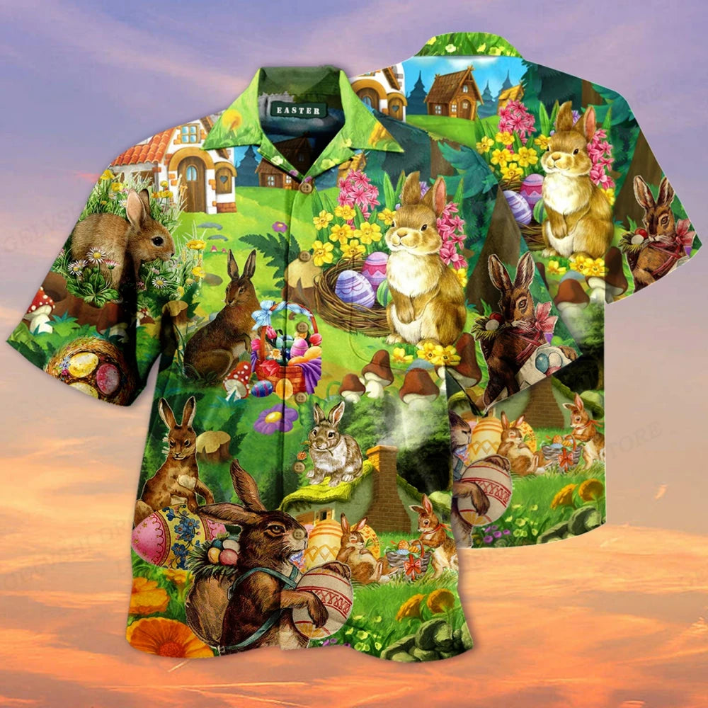 Men's Shirt Vocation Bus 3d Print Men Fashion Shirts Single-Breasted Short Sleeve Hawaiian Beach Dart Blouse Clothes