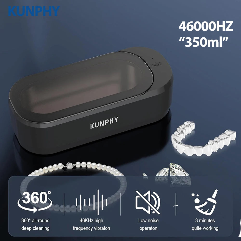 KUNPHY 360° Deep Ultrasonic Cleaning Machine 12oz Ultrasonic Cleaning Device For Glasses Watches Jewelry Denture Dental Pod