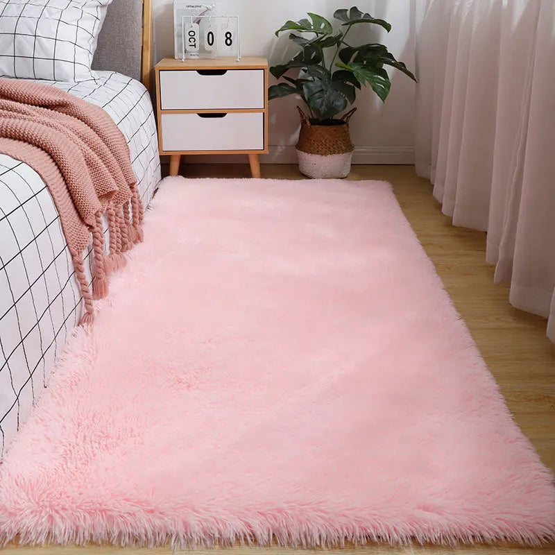 VIKAMA Nordic Style Silk Wool Tie Dyed Solid Color Long Hair Tea Table Living Room Bedroom Household Carpet Floor Bay Window Mat