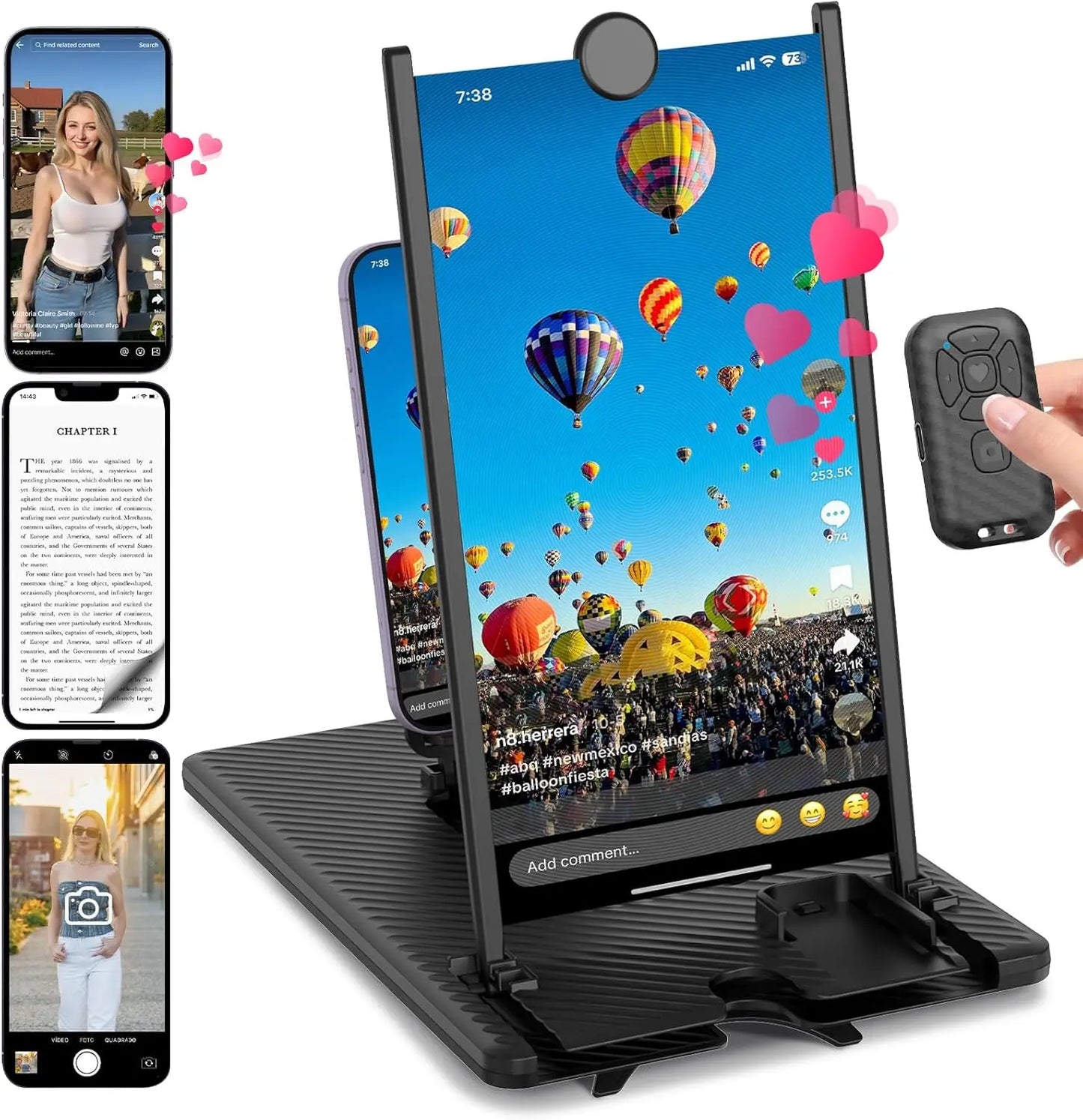 12"/14" 3D HD Screen Magnifier with Bluetooth Remote  Universal Phone Stand for Movies & Gaming  Portable Foldable Design