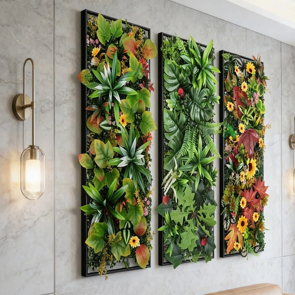 Realistic Artificial Plant Grass Wall Ivy Rattan Leaves Faux Jungle Grass Panel Vibrant Greenery Branches