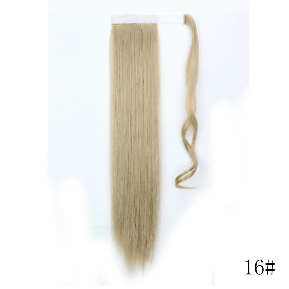 LISI GIRL Synthetic Hair 22''34'' Long Straight Ponytail Wrap Around Ponytail Clip in Hair Extensions Black Hairpiece Headwear