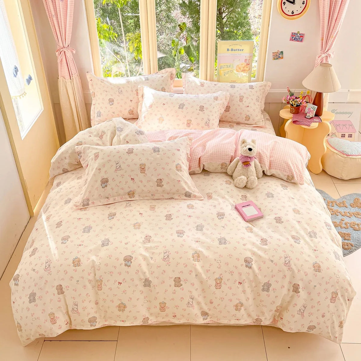 High Quality 100% Cotton Floral Duvet Cover Set Soft Breathable Queen King Bedding Set with Quilt Cover Fitted Sheet Pillowcases