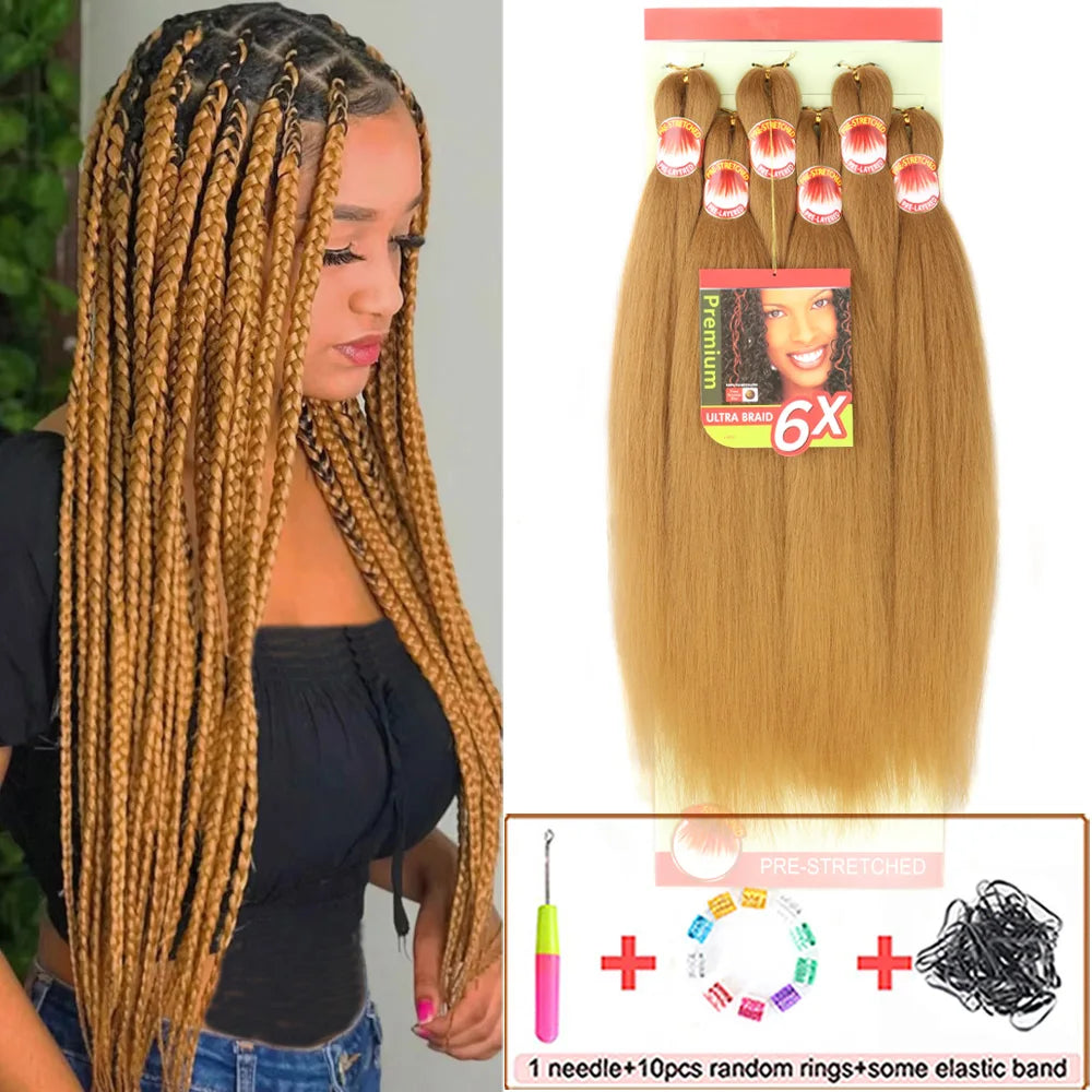 6X Braids 26 Inch Braiding Hair Pre Stretched Blonde Ombre Braiding Hair Synthetic Fake Hair Extensions for Braids Women