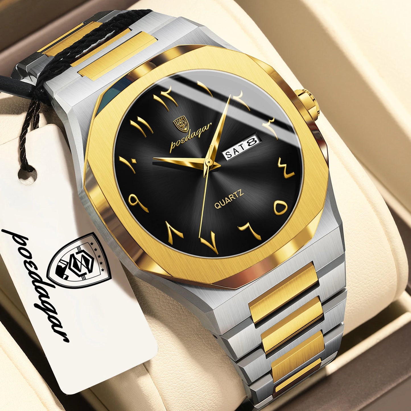 POEDAGAR Fashion Luxury Men's Quartz Watch Waterproof Stainless Steel Male Watch Week Date Business Watches For Men Reloj Hombre