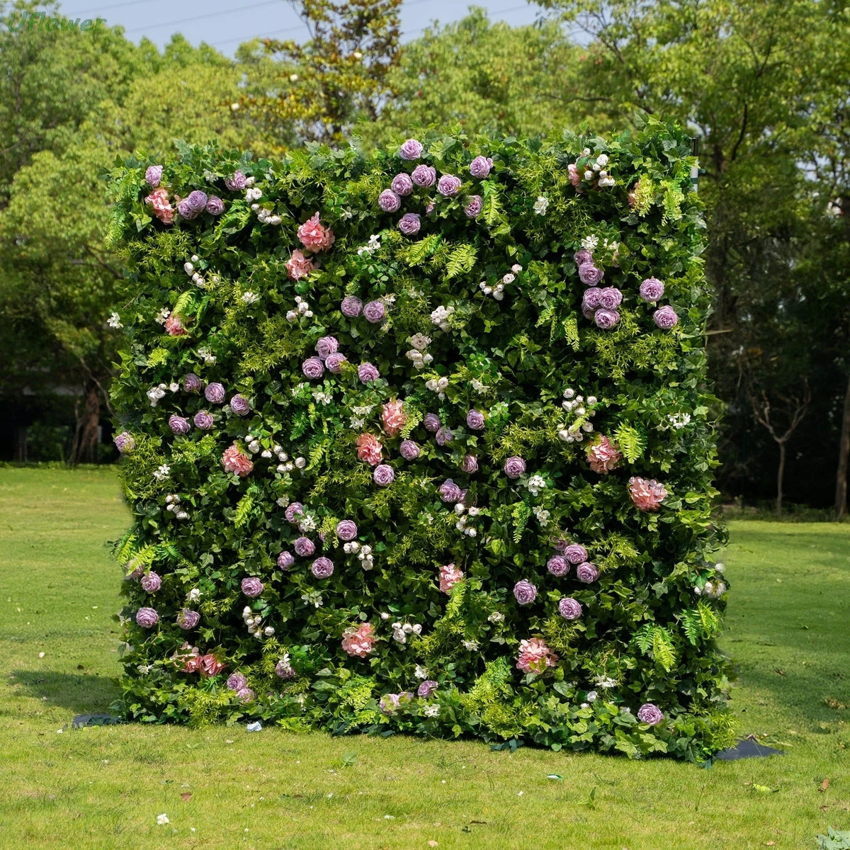 Uflower Artificial Flower Wall Roll-Up with Green Leaves Fabric Floral Backdrop for Wedding Event Party Decorations Curtain