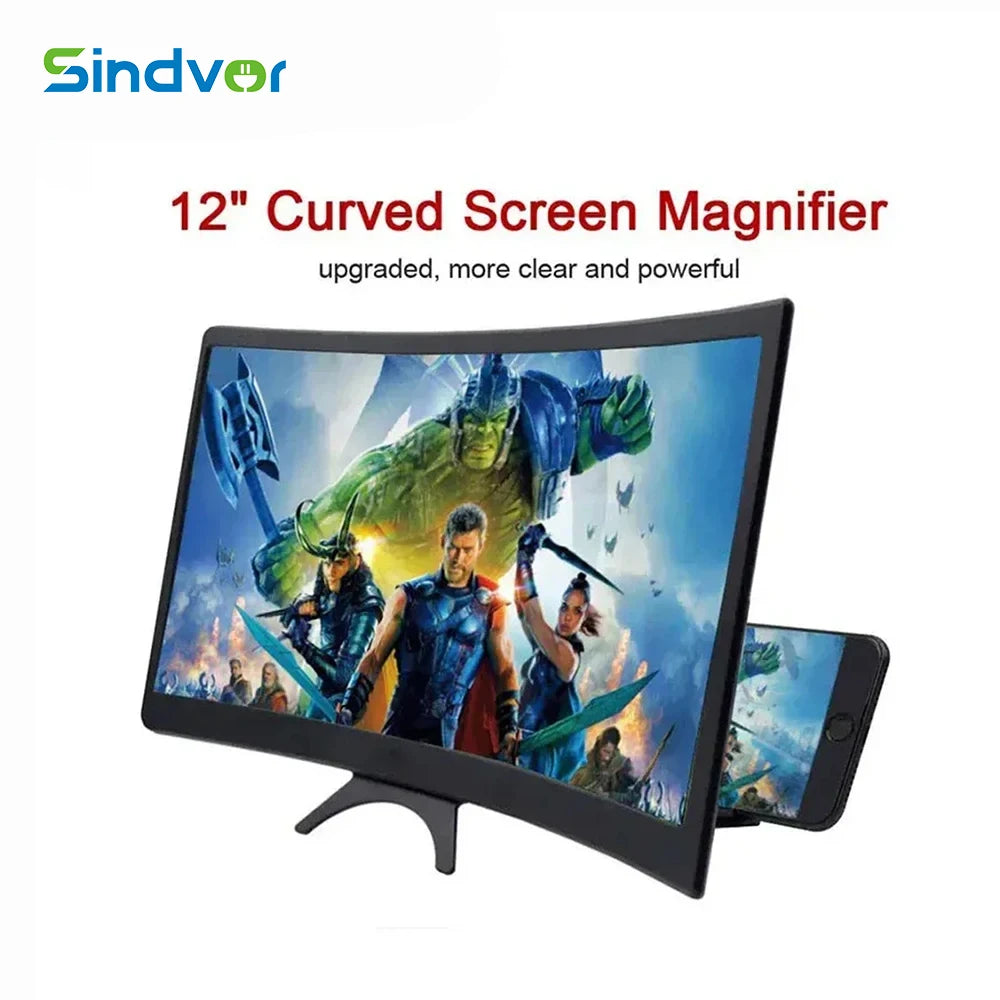 3D HD Amplifier Curved Screen 12 Inch Large Screen Mobile Phone Screen Magnifier Universal Suction Cup Stand Phone Video Holder