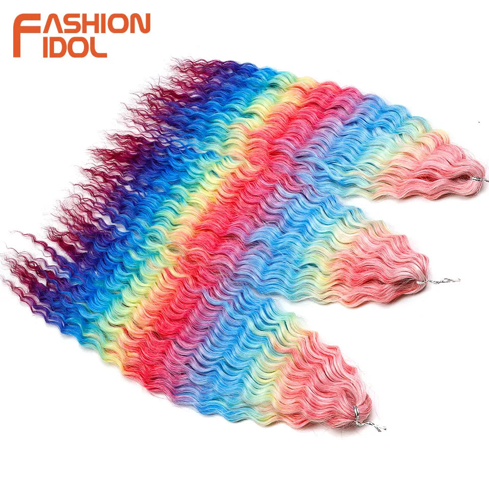 LOVE ME 22 Inch 300g/3pcs Ariel Curl Hair Water Wave Twist Crochet Hair Synthetic Ombre Rainbow Color Braiding Hair Extensions