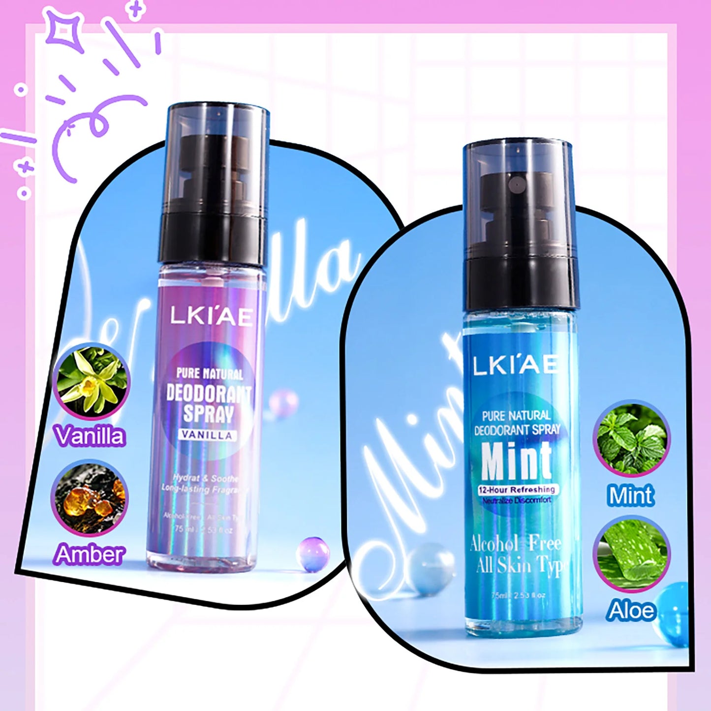 LKIAE Natural Deodorant Body Spray, 12H Antiperspirant And Odor Control, Formulated Without Alcohol, For Women & Men
