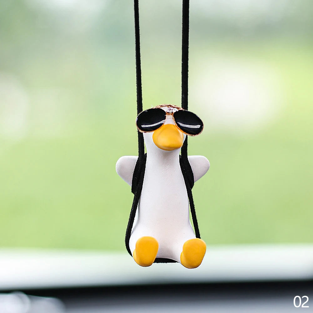 Gypsum Cool White Swing Duck with Sunglasses Automoblie Decor Car Rearview Mirror Ornaments Creative Duck Auto Decoration
