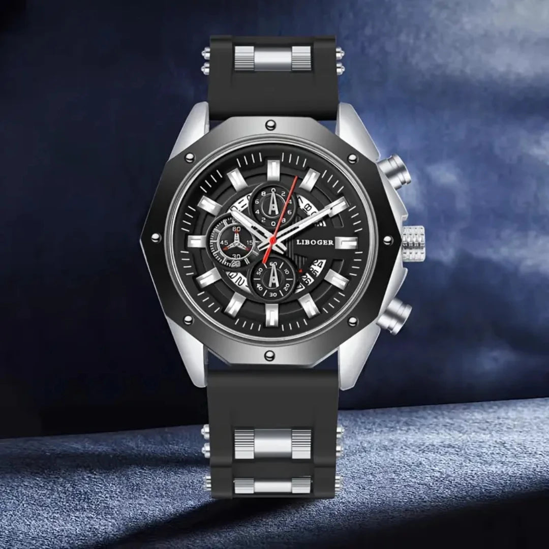 Luxury Large Dial Men's Quartz Watch Casual Silicone Band Sport Wristwatches with Calendar Male Clock（Without Box）