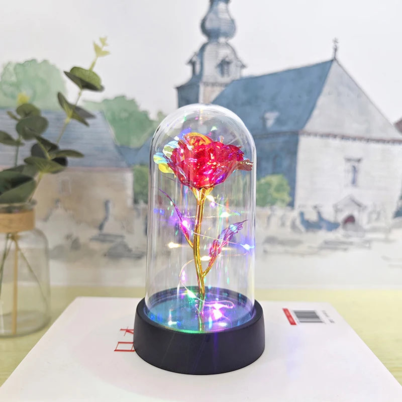 LED Light Foil Flower Artificial Rose Flowers Night Lamp Valentines Day Gift For Girlfriend Eternal Rose Wedding Decorative Gift