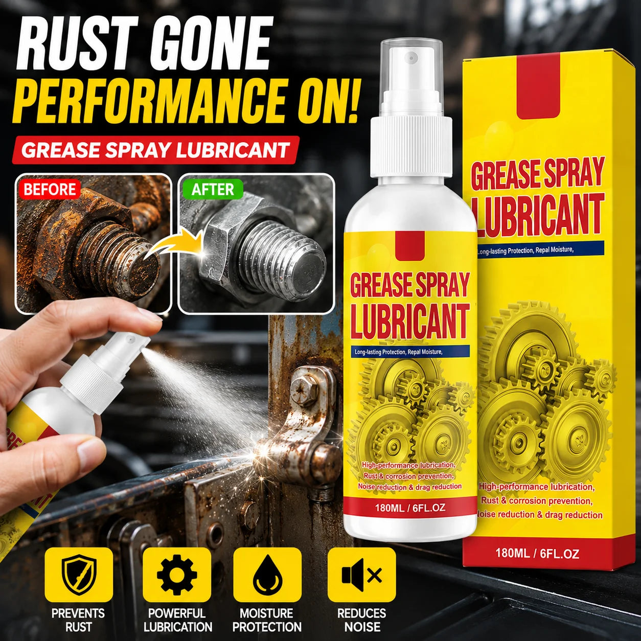 Grease Spray Lubricant Rust And Corrosion Protection Lubricant With Precise Spray For Metal Gears Bolts Mechanical Components