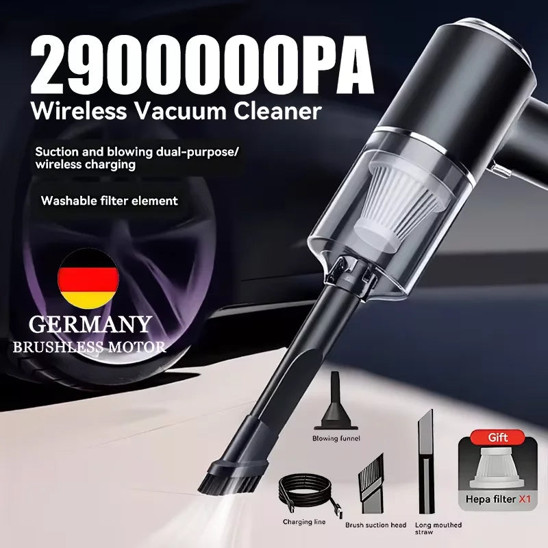 2900000PA Wireless Car Vacuum USB Charging 1200mAh Wet Dry Dual-use Cleaner Cordless Handheld High-power Vacuum Cleaner 2026﻿