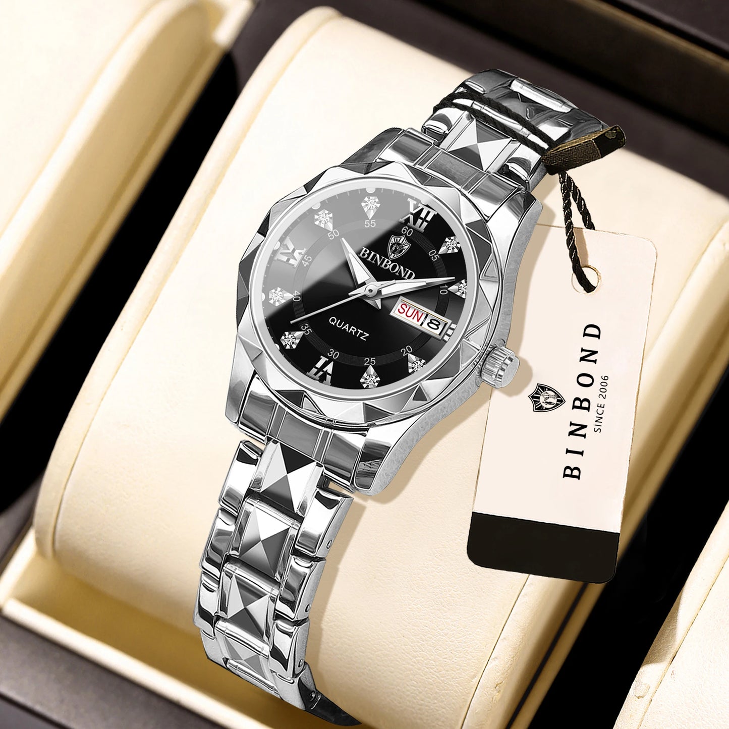 BINBOND Ladies Reloj Sturdy Quartz Watches For Women Luxury Luminous Waterproof Accurate Auto Date Week Display Women's Watch