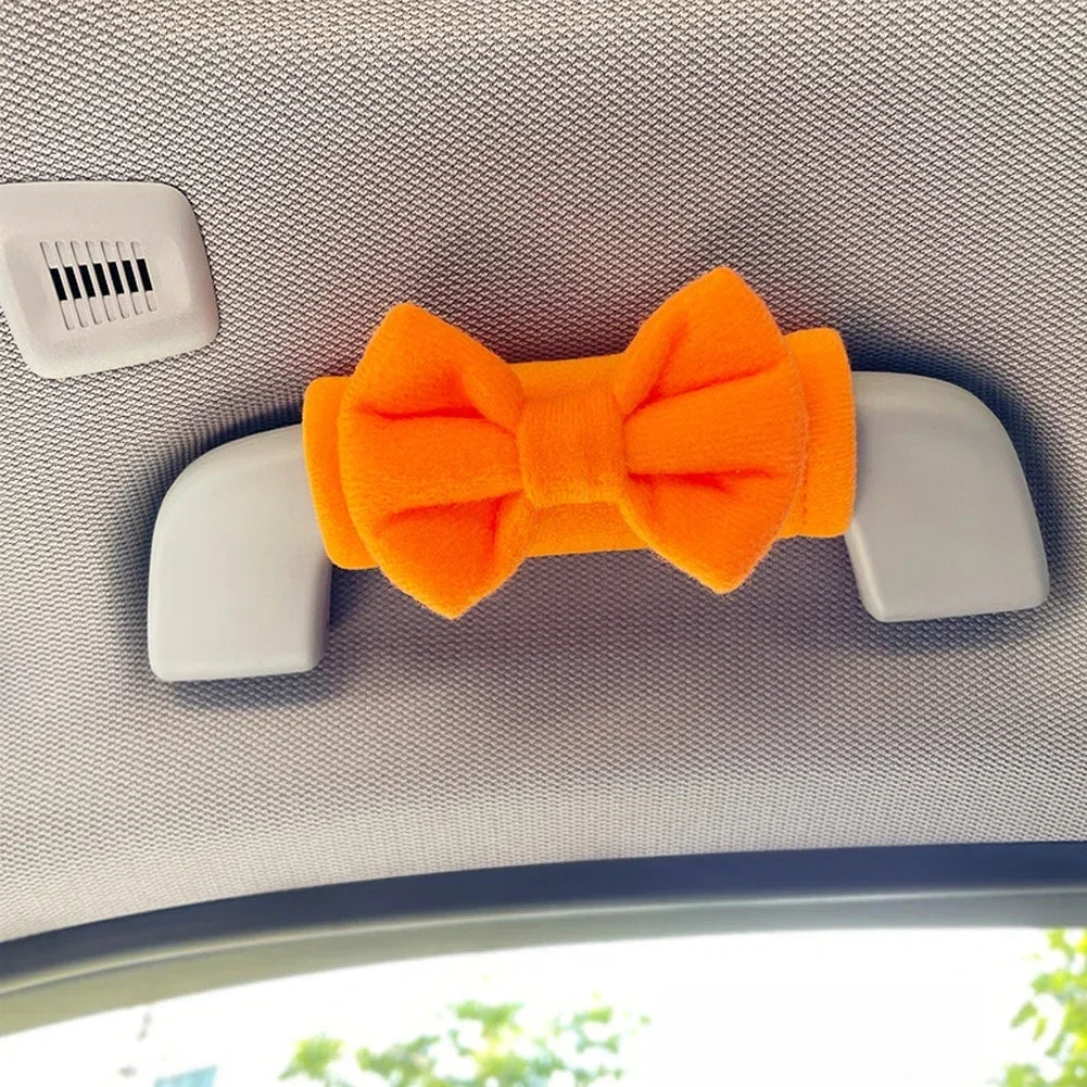 Car Styling Roof Armrest Covers Cute Bow Tie Soft Suede Protective Cover Car Roof Handle Cover Auto Interior Accessories