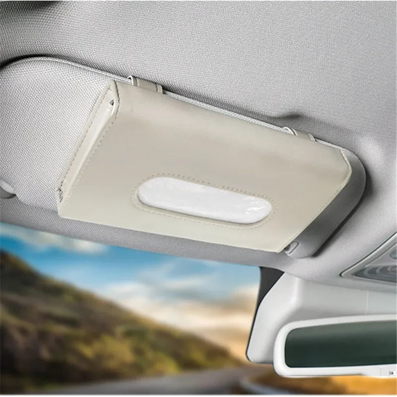 Space-Saving Car Sun Visor Tissue Pouch, Durable PU Leather Hanging Napkin Container for Auto Interior Decoration