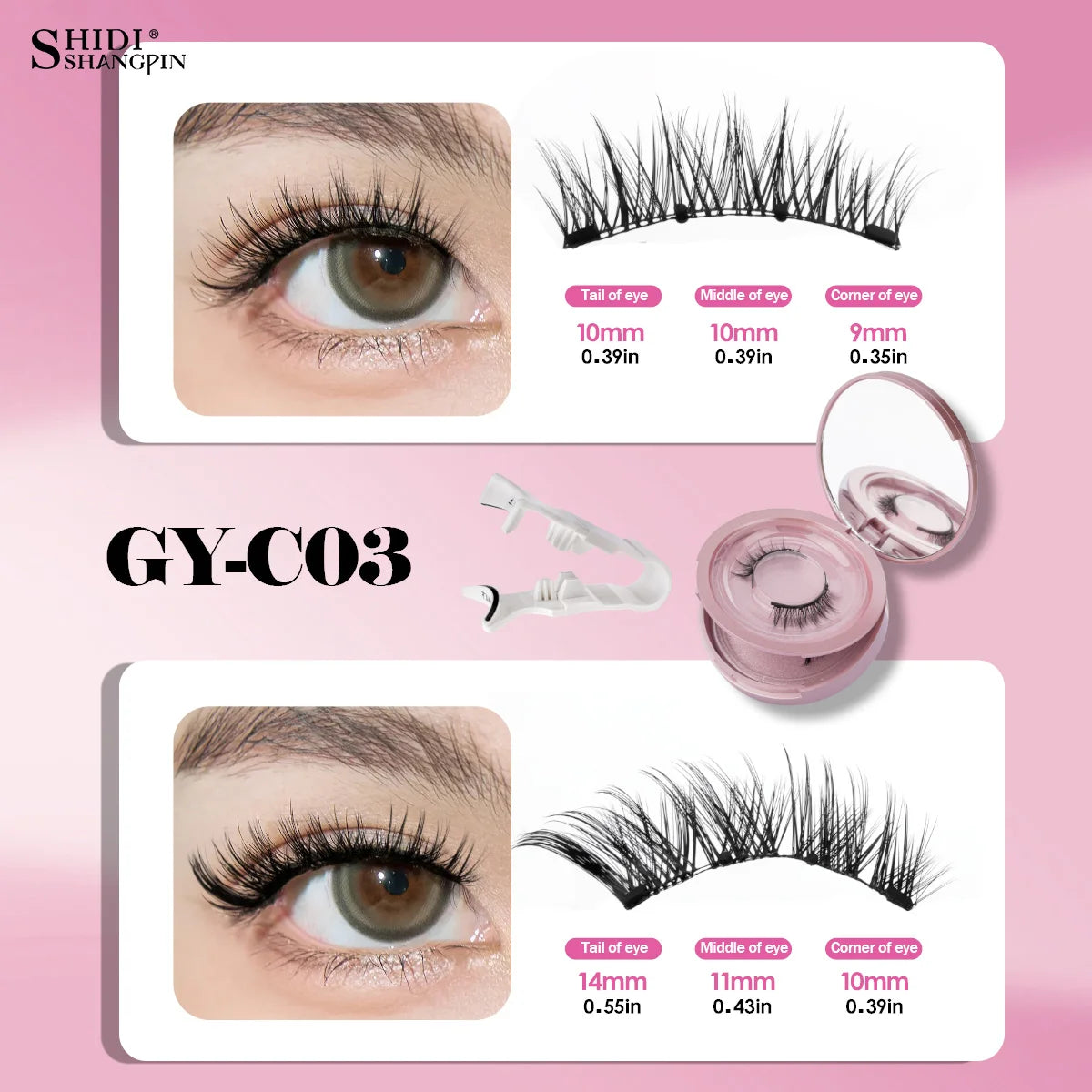 2 Pairs Magnetic Eyelash Natural Look Fluffy False Eyelashes Reusable Magnetic Eyelash Set with Applicator No Glue Need Makeup