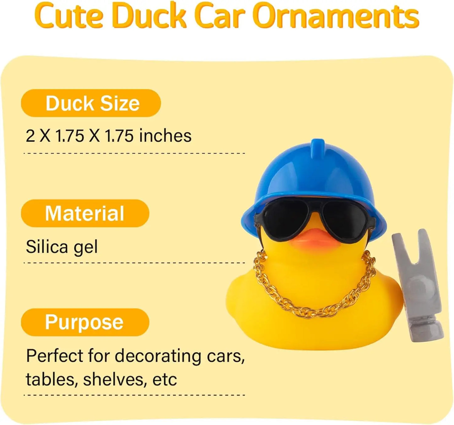 Unique Car Dashboard Decorations Rubber Ducks, Construction Builder Rubber Ducky for Car Ornament Cute Duck with Tool Hammer