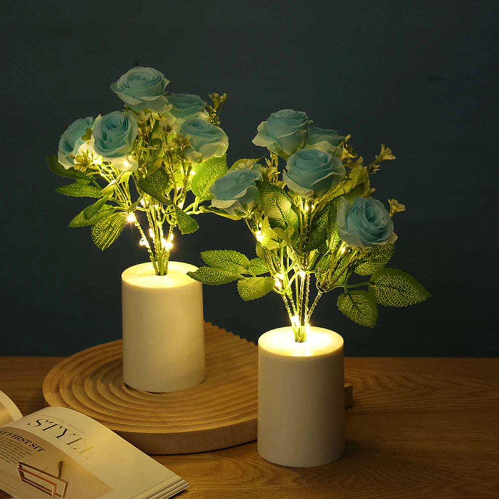 Simulation Flower Reading Light On Battery Reading Table Lamp Flowerpot Potted Safe Simulated for Wedding Valentines Gift