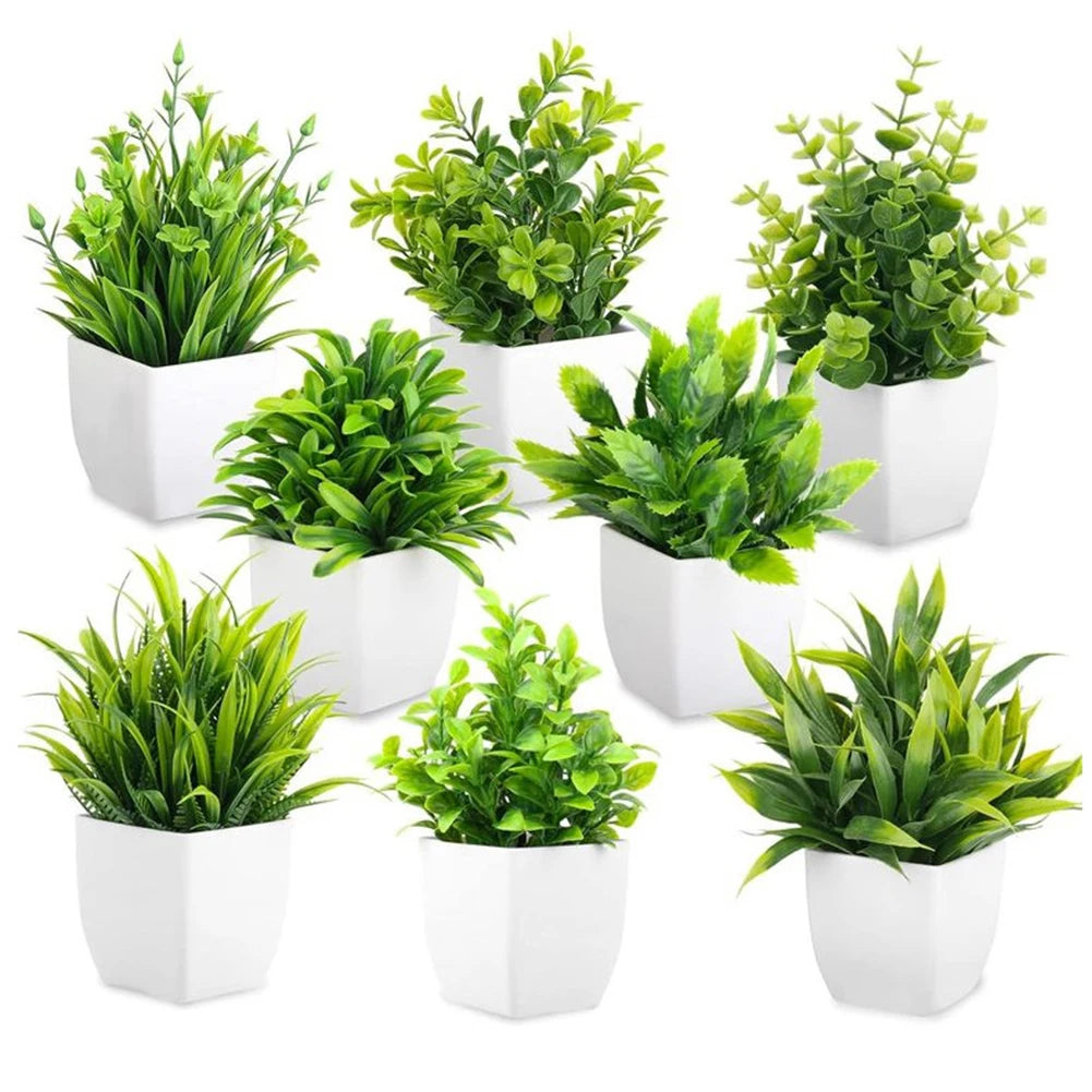 Plastic Artificial Bonsai Green Fake Plant Simulation Small Potted Lavender Eucalyptus Green Plant Home Office Table Decoration