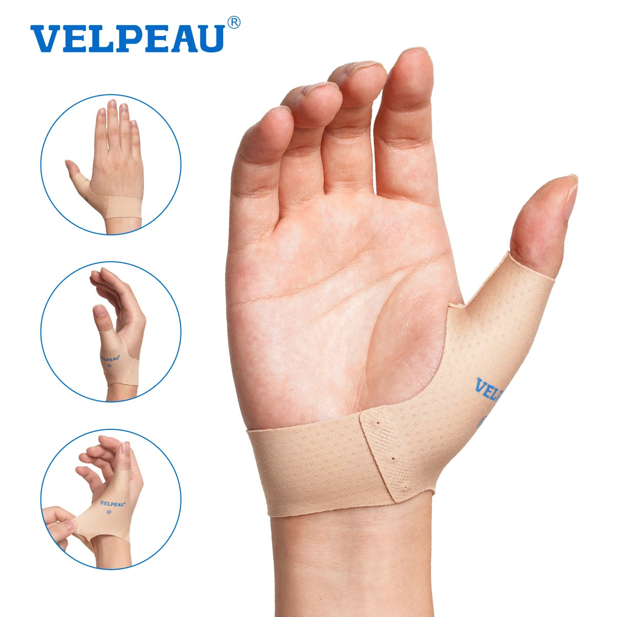 VELPEAU Elastic Thumb Support Sleeve for Mild Tenosynovitis Pain and Isolate Skin, Thumb Compression Sleeve Ambidextrous Design